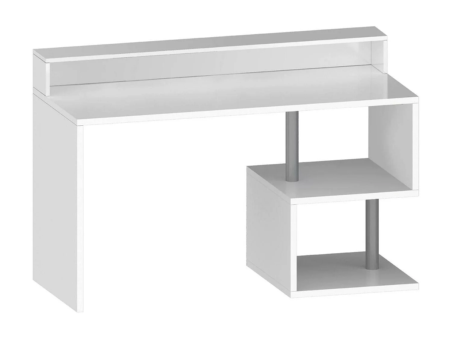ScriVania Dcheryshe, Mesa de trabalho linear com prateleiras de armazenamento, Mesa de escritório multiuso com salto, 140x60h93 cm, Branco