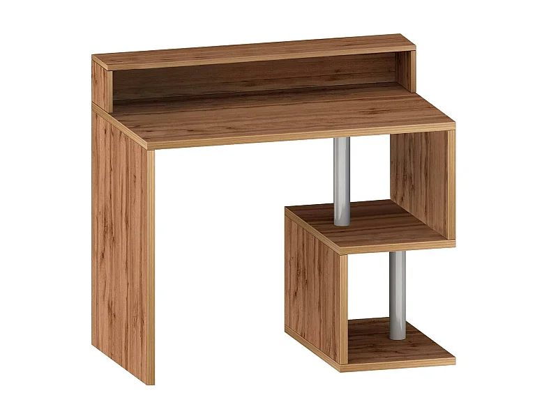 Dcalafior Bureau, Lineair Bureau met Opbergplanken en LED Verlichting, Multifunctioneel bureau met riser, 100x50h93 cm, Eiken