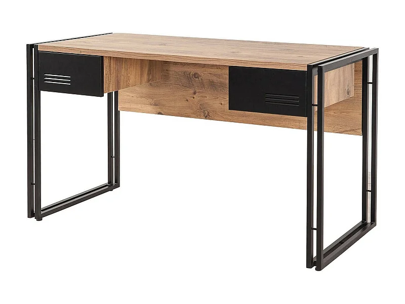 Schreibtisch Dbonifaz, Mehrzweckschreibtisch, Bürotisch für PC, Eckschreibtisch, 139x60h75 cm, Eiche und Schwarz