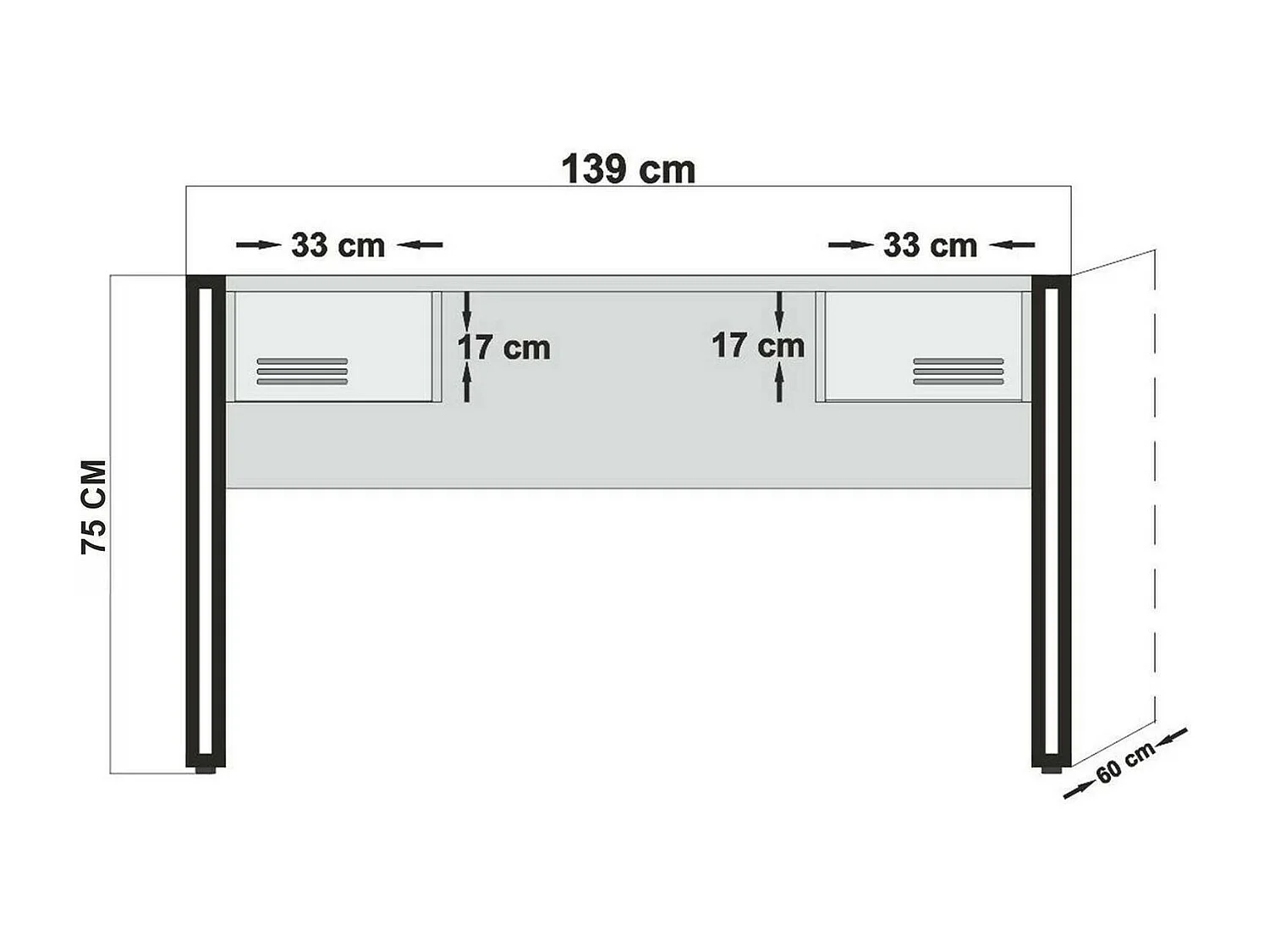 Dbonifaz Bureau, Multifunctioneel Bureau, PC Kantoortafel, Werkblad, 139x60h75 cm, Eiken en Zwart