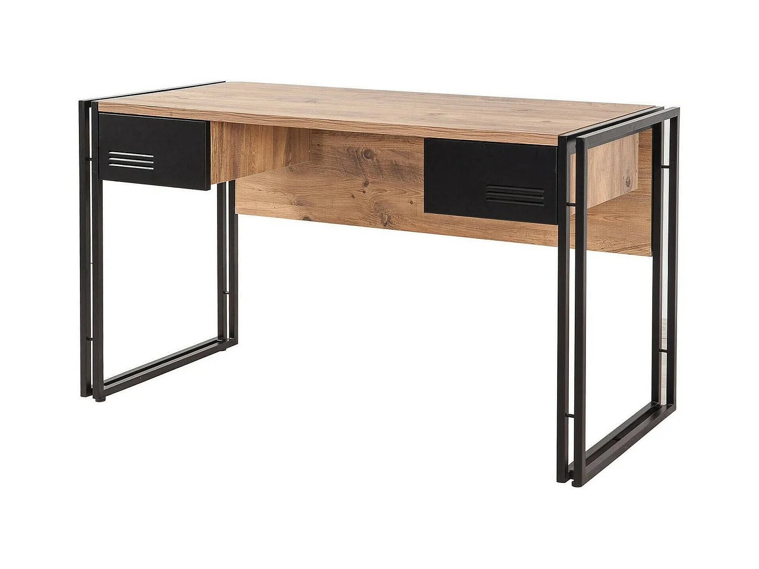 Bureau Alkes, Pupitre polyvalent, Table de bureau pour PC, Plan de travail, 139x60h75 cm, Chêne et Noir