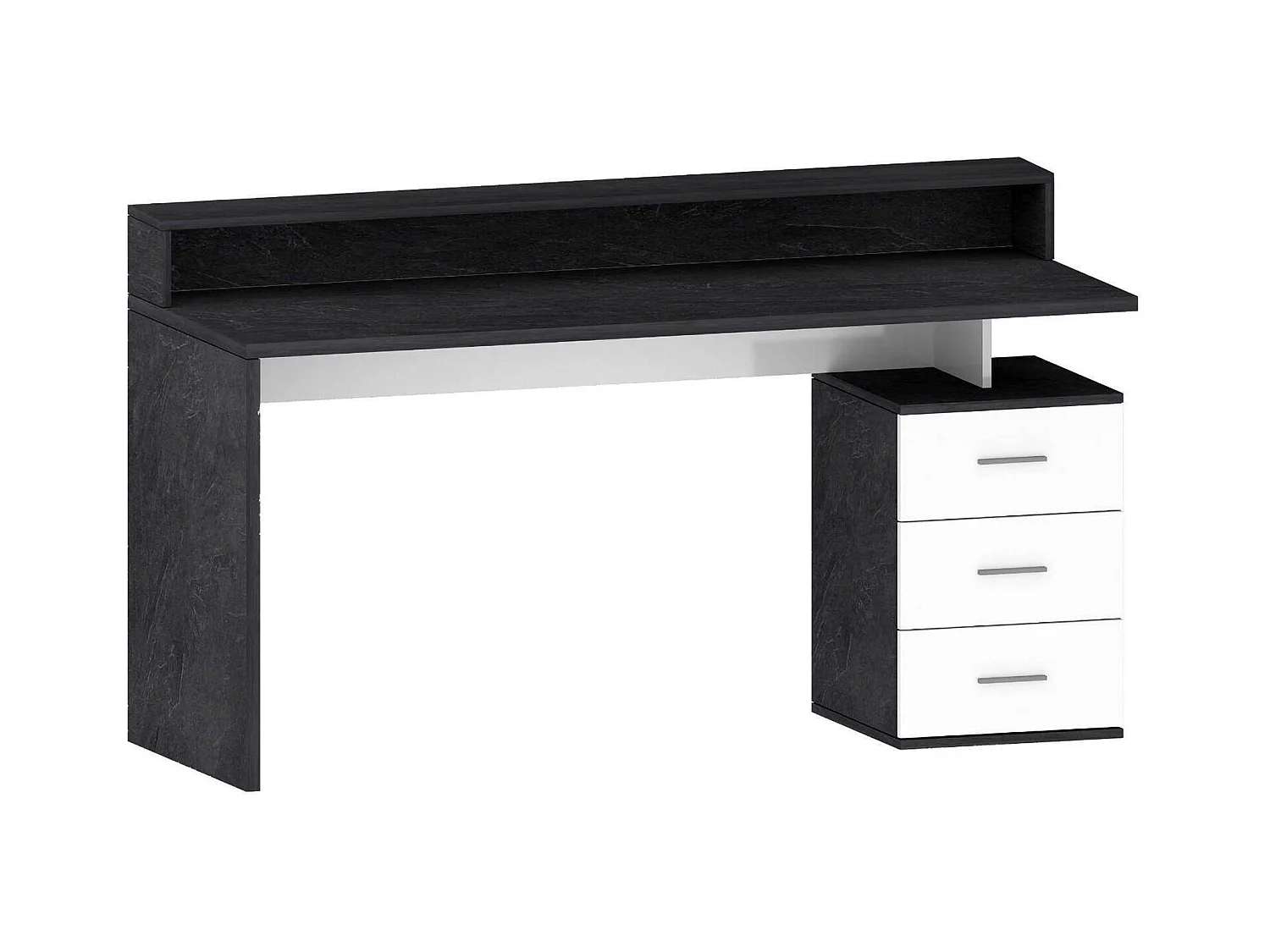 Bureau Svevo, Bureau avec plateau, Bureau polyvalent, Bureau gain de place multi-positions, 160x60h90 cm, Blanc et Ardoise