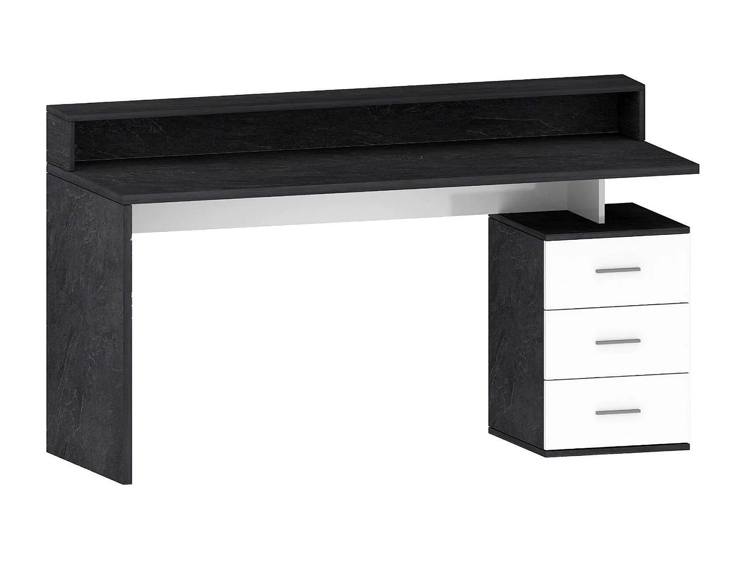 Bureau Svevo, Bureau avec plateau, Bureau polyvalent, Bureau gain de place multi-positions, 160x60h90 cm, Blanc et Ardoise