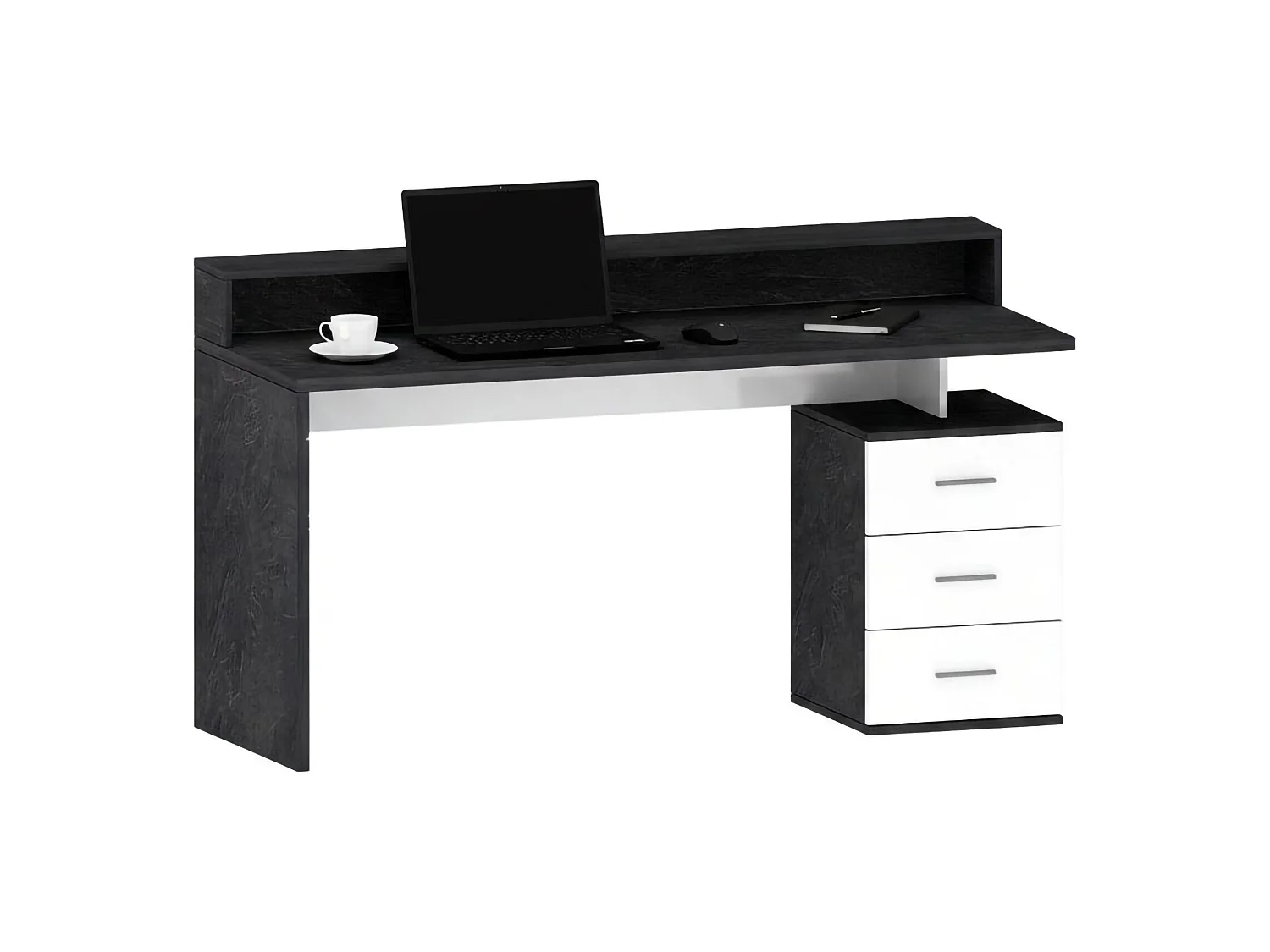 Bureau Svevo, Bureau avec plateau, Bureau polyvalent, Bureau gain de place multi-positions, 160x60h90 cm, Blanc et Ardoise