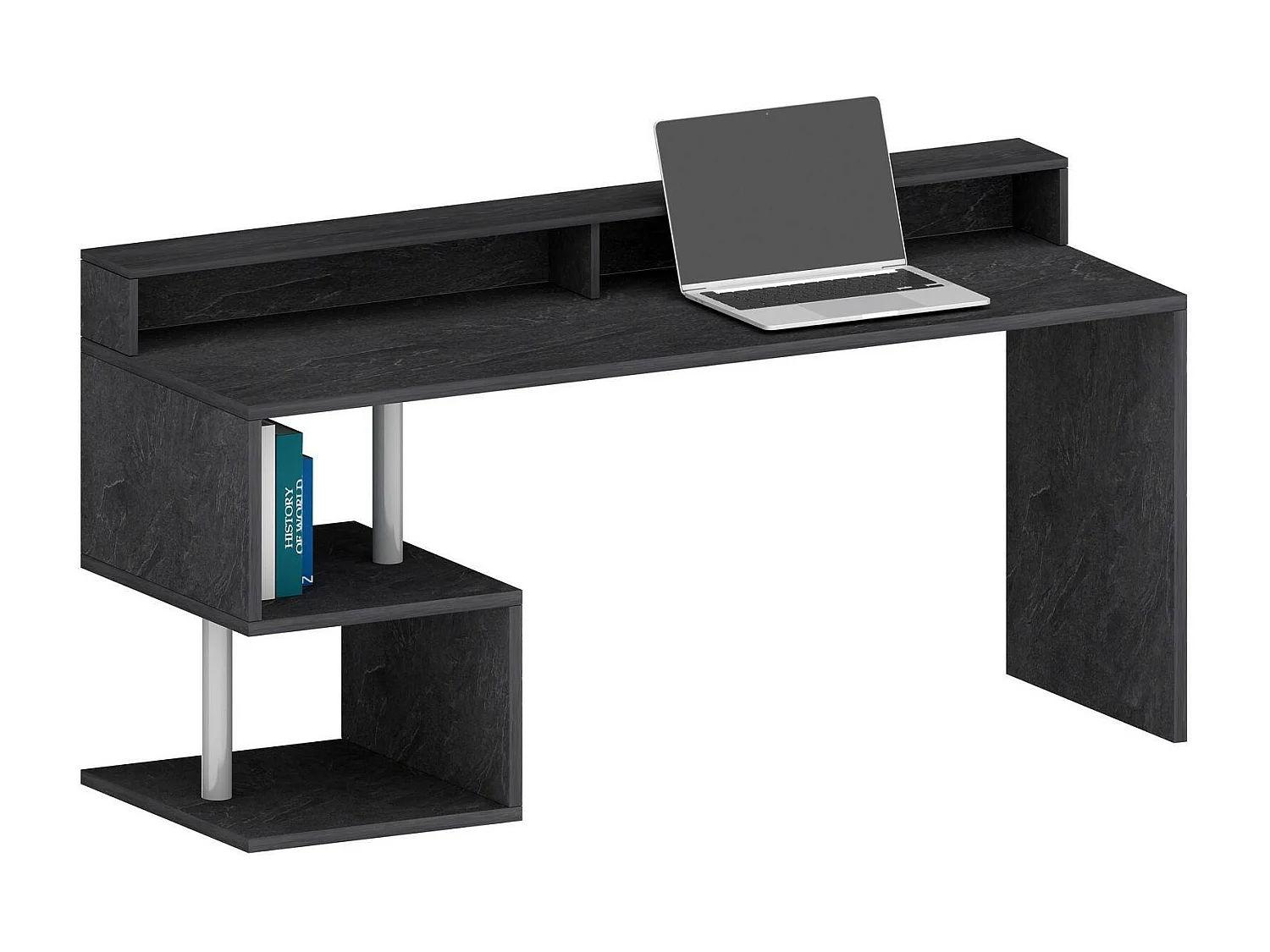 Dcheddir Bureau, Lineair Bureau met Opbergplanken, Multifunctioneel Bureau met Sopralzo, 180x92,5h60 cm, Leisteen