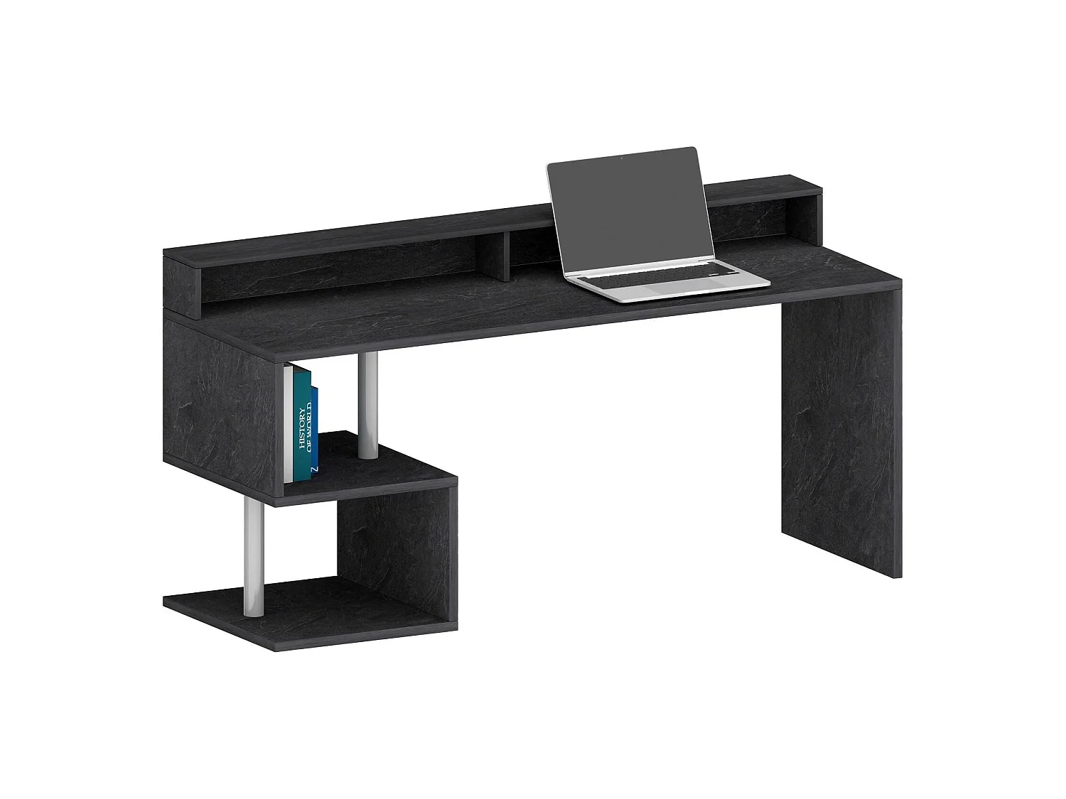 Dcheddir Bureau, Lineair Bureau met Opbergplanken, Multifunctioneel Bureau met Sopralzo, 180x92,5h60 cm, Leisteen
