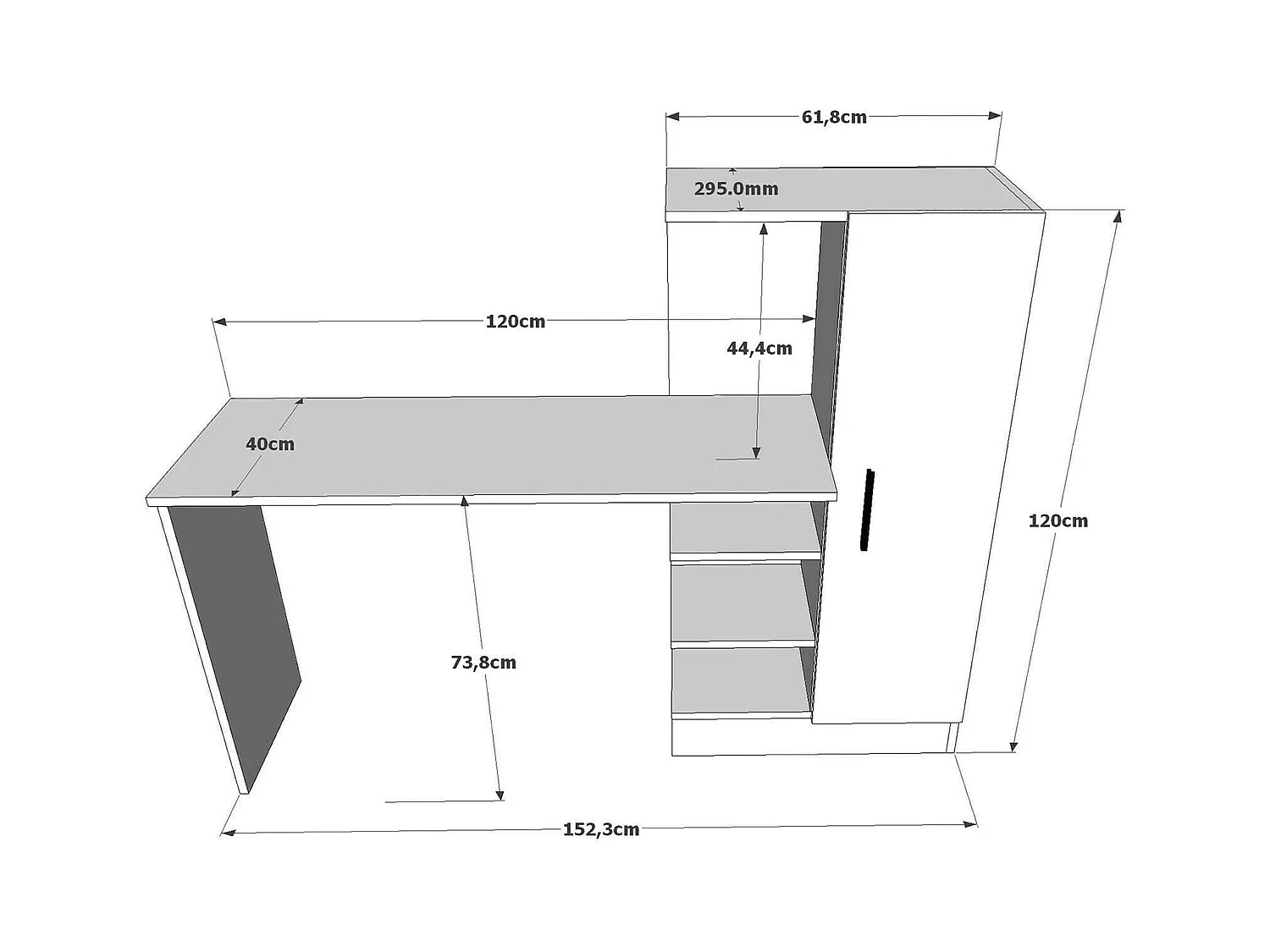 Bureau Ancha, Pupitre polyvalent, Table de bureau pour PC, Plan de travail, 152x40h120 cm, Chêne et Noir