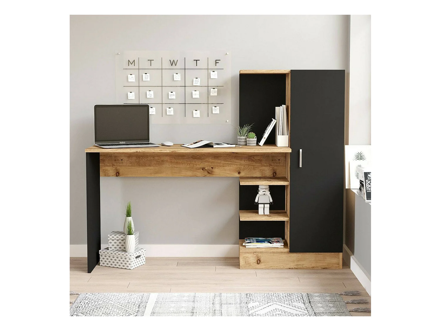 Bureau Ancha, Pupitre polyvalent, Table de bureau pour PC, Plan de travail, 152x40h120 cm, Chêne et Noir