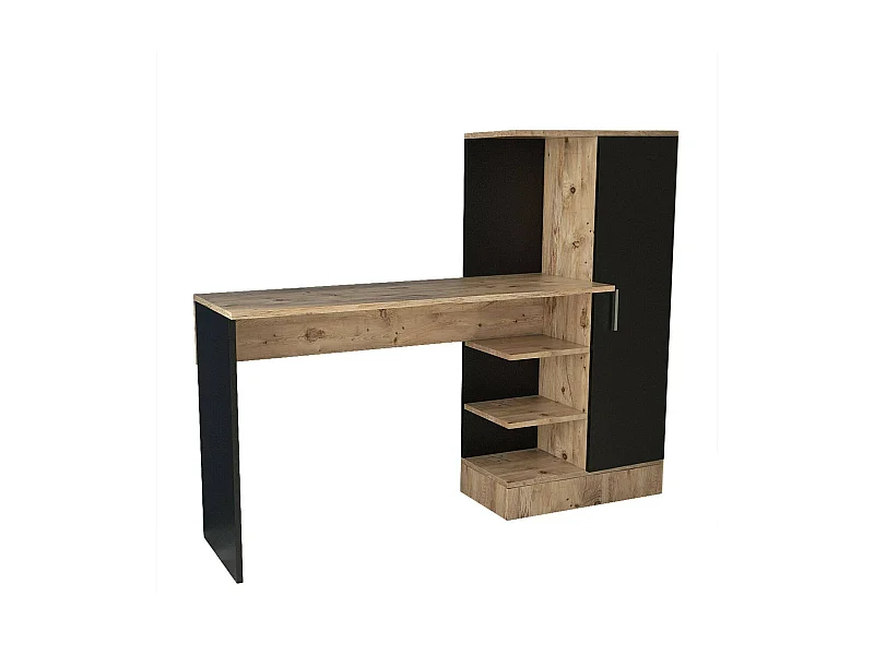 Mesa Dfasolat, Mesa multiuso, Mesa de escritório com porta PC, Bancada, 152x40h120 cm, Carvalho e Preto