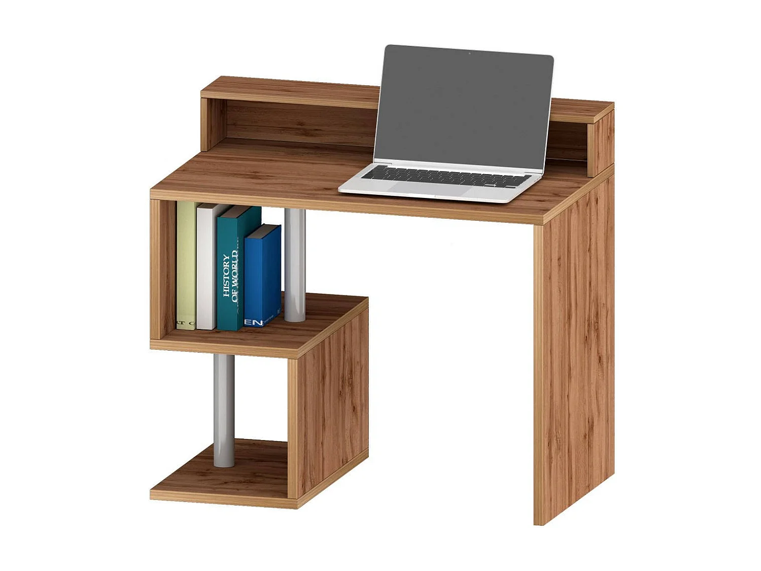 Dchichizol Bureau, Lineair Bureau met Opbergplanken, Multifunctioneel Bureau met Overc, 100x50h93 cm, Eiken
