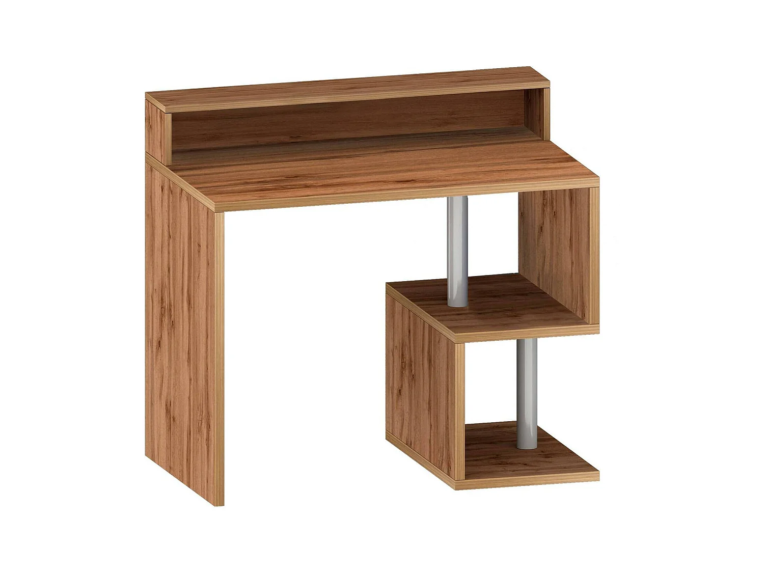 Bureau Silvio, Bureau linéaire avec étagères de rangement, Bureau polyvalent avec plateau, 100x50h93 cm, Chêne