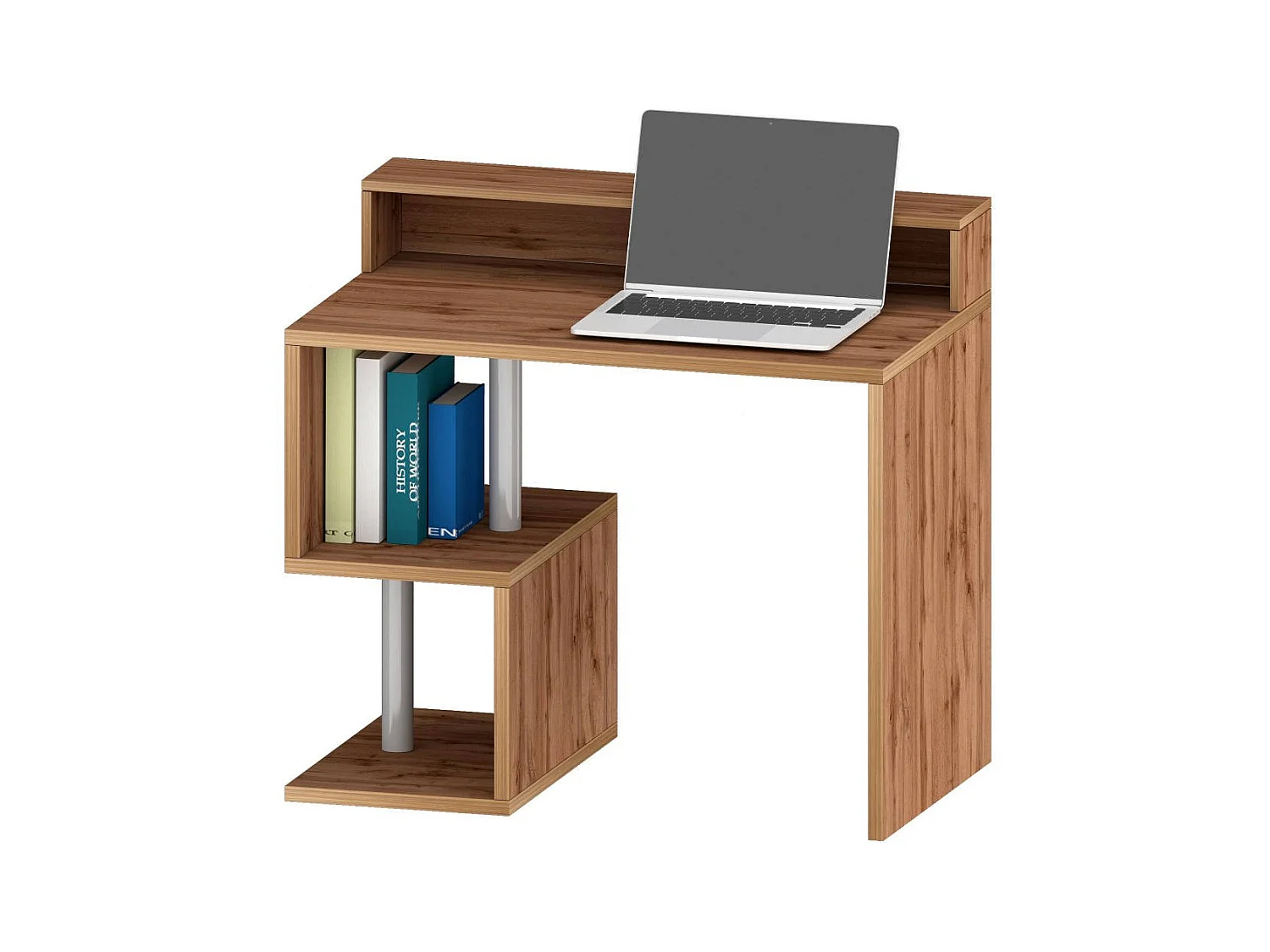 Bureau Silvio, Bureau linéaire avec étagères de rangement, Bureau polyvalent avec plateau, 100x50h93 cm, Chêne