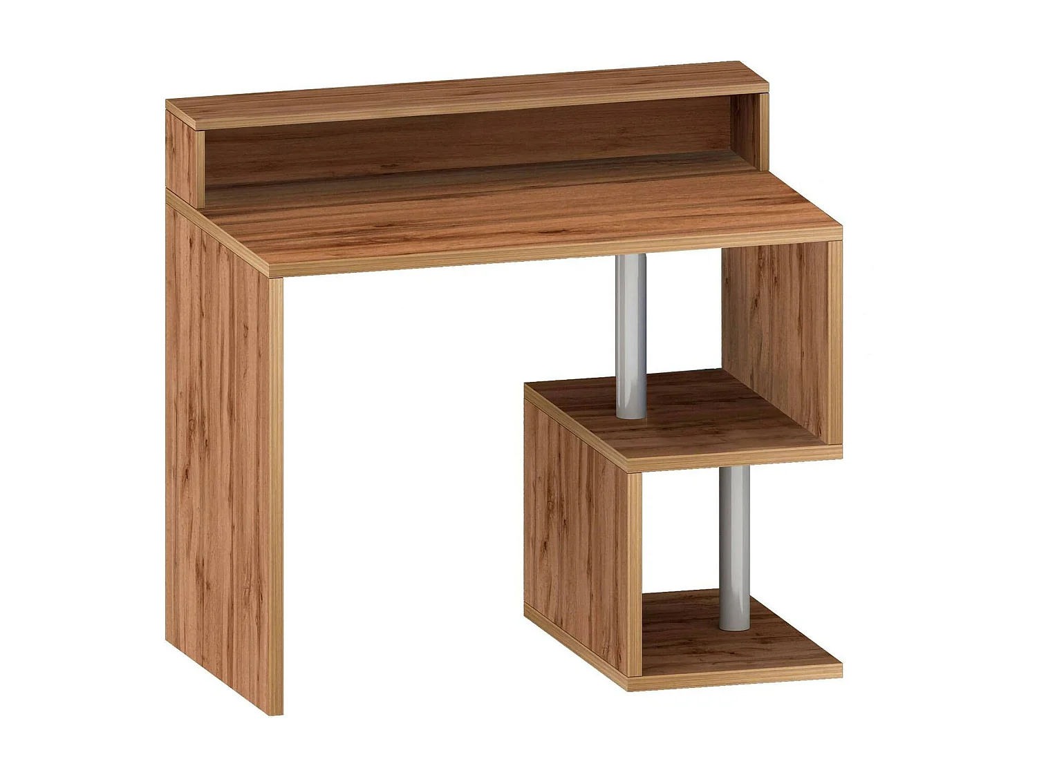 Dchichizol Bureau, Lineair Bureau met Opbergplanken, Multifunctioneel Bureau met Overc, 100x50h93 cm, Eiken
