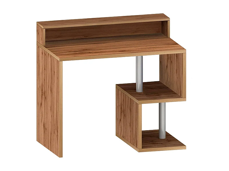 Dchichizol Bureau, Lineair Bureau met Opbergplanken, Multifunctioneel Bureau met Overc, 100x50h93 cm, Eiken