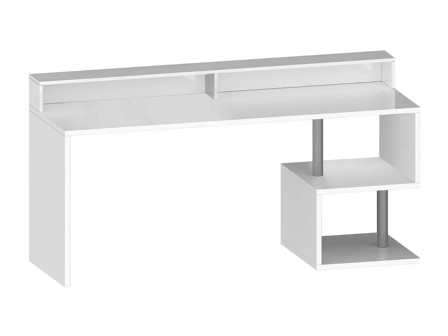 ScriVania Dcalebokol, Mesa de trabalho linear com prateleiras de armazenamento e luzes LED, Mesa de escritório multiusos com salto, 180x92,5h60 cm, Branco