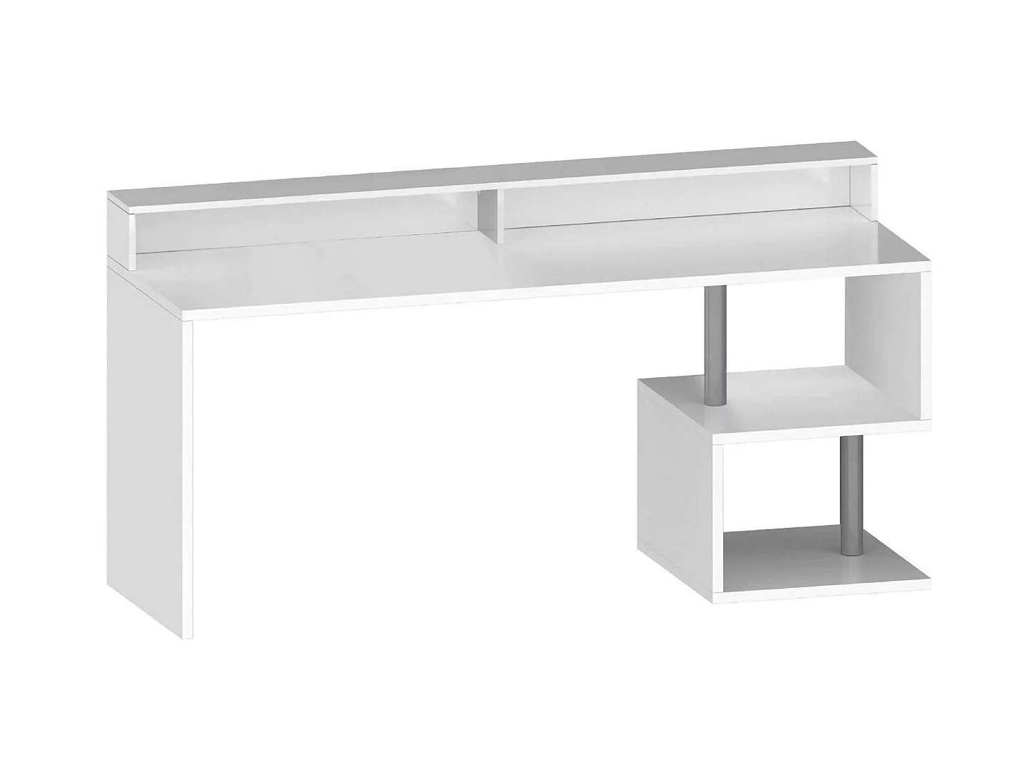 ScriVania Dcalebokol, Lineair bureau met opbergplanken en LED-verlichting, Multifunctioneel bureau met ouverture, 180x92,5h60 cm, Wit