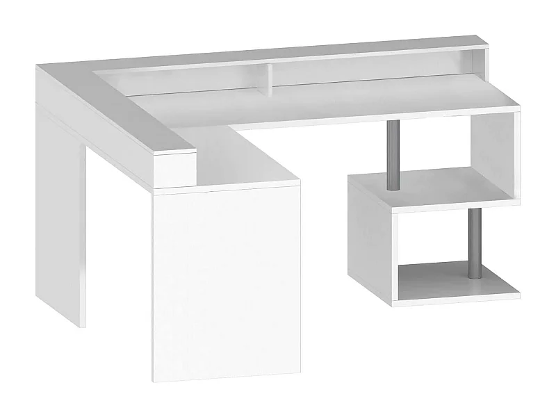 Mesa Dcalhanogl, Mesa de canto com prateleiras de armazenamento e luzes LED, Mesa de escritório multiuso com sol, 180x60h93 cm, Branco