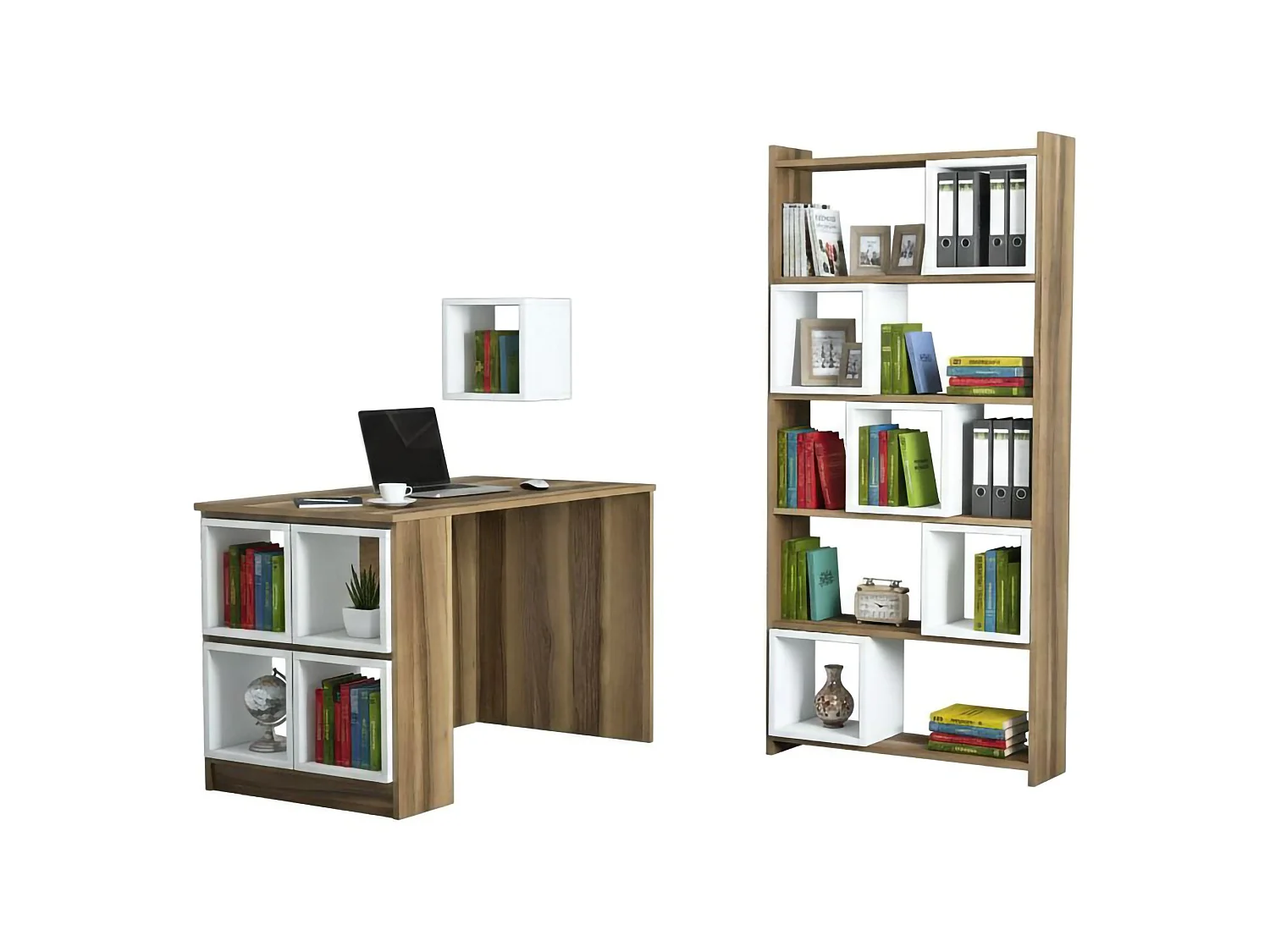 Scrivania Hongyu, con Libreria, 65x120x75h cm Bianco