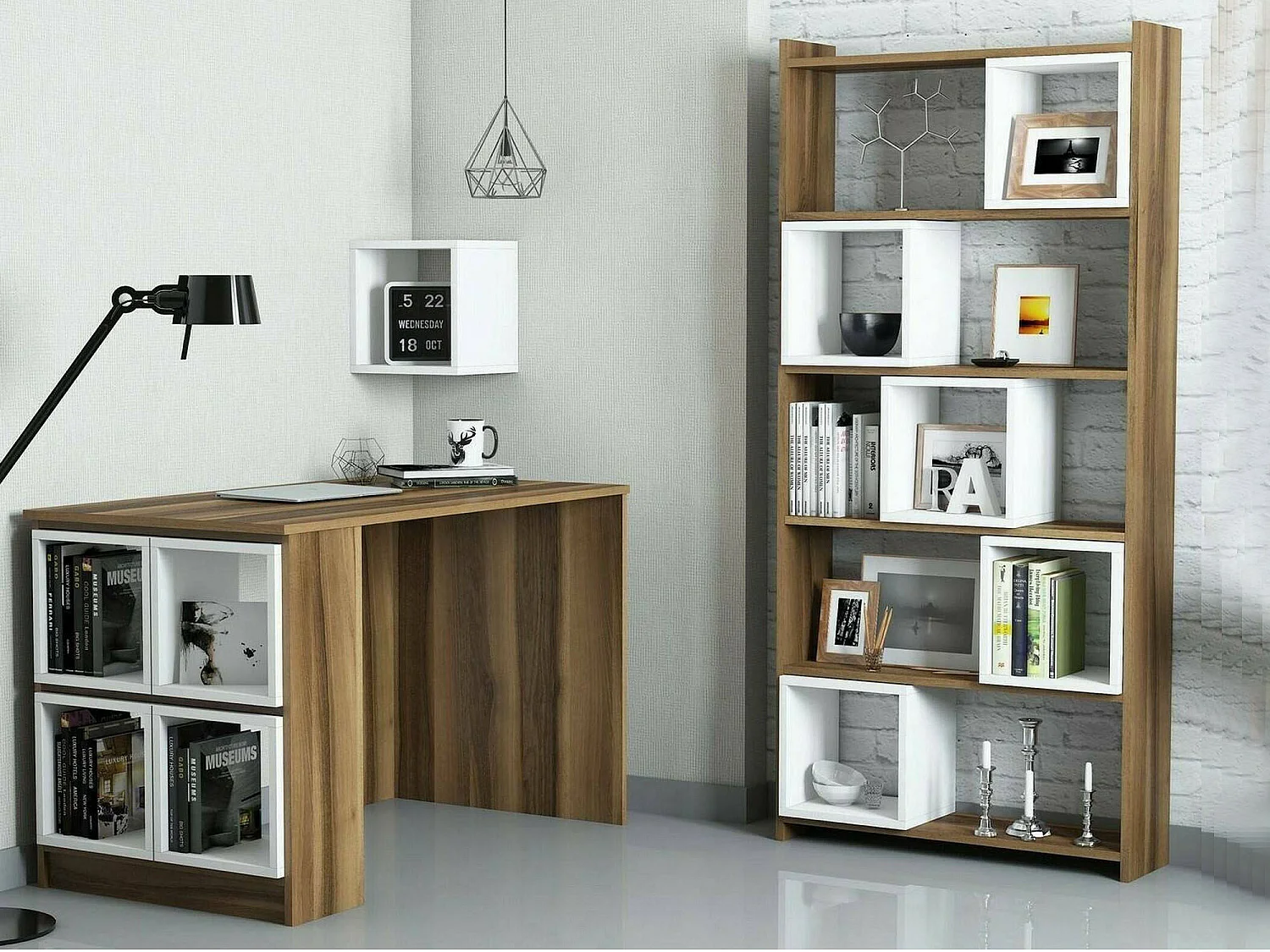 Scrivania Hongyu, con Libreria, 65x120x75h cm Bianco