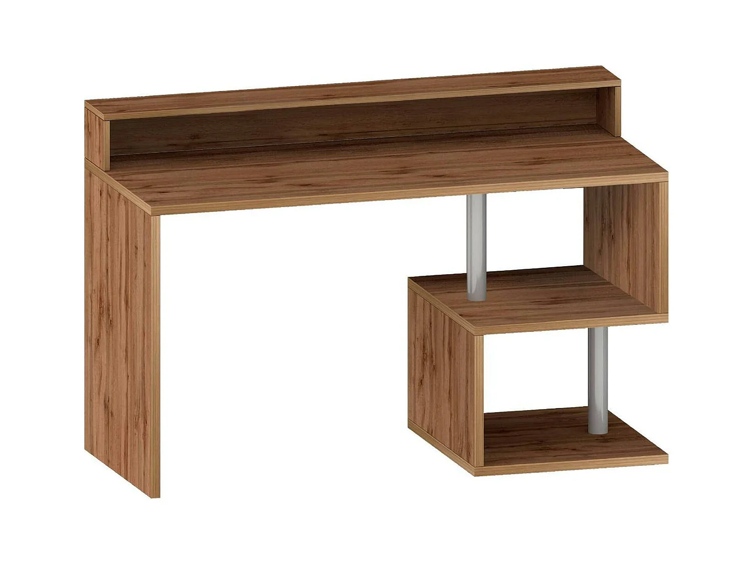 Bureau Alain, Bureau linéaire avec étagères de rangement avec lampes LED, Bureau polyvalent avec plateau, 140x60h93 cm, Chêne