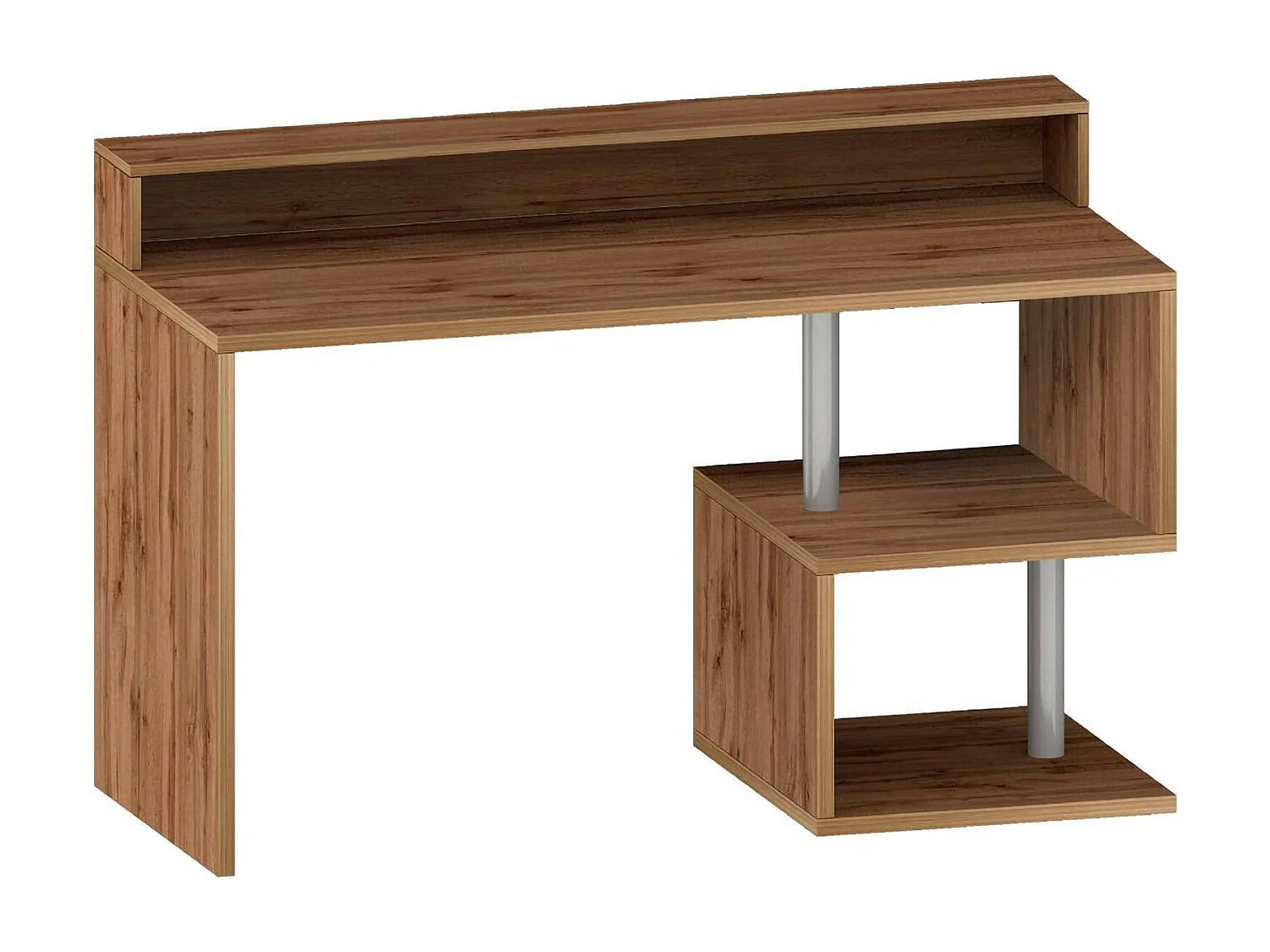 Dcaldirol Bureau, Lineair Bureau met Opbergplanken en LED Verlichting, Multifunctioneel Bureau met Ouverture, 140x60h93 cm, Eiken