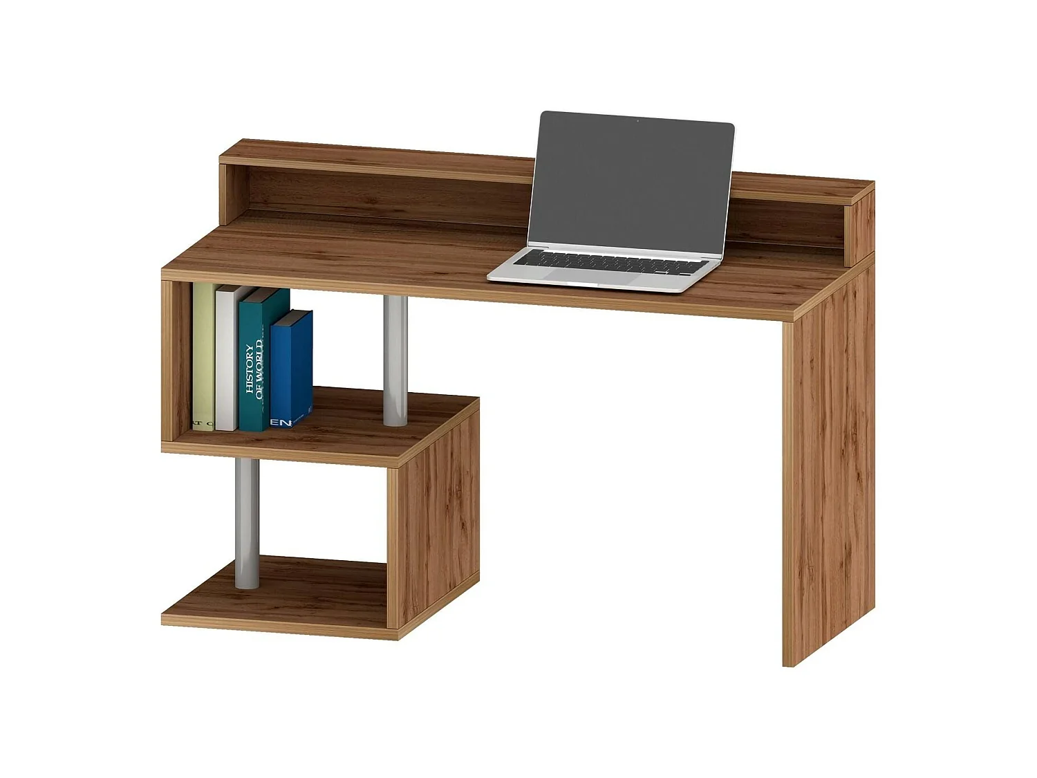 Dcaldirol Bureau, Lineair Bureau met Opbergplanken en LED Verlichting, Multifunctioneel Bureau met Ouverture, 140x60h93 cm, Eiken