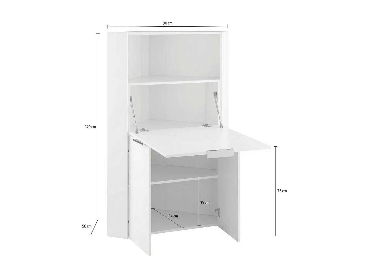 Dcallejo Bureau, Hoekkast met planken en werkblad, Multifunctionele Bureautafel, Ruimtebesparend Bureau, 100% Made in Italy, 70x57h140 cm, Wit en Leisteen