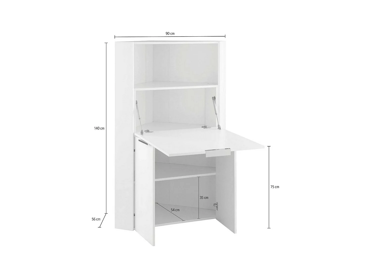 Dcallejo Bureau, Hoekkast met planken en werkblad, Multifunctionele Bureautafel, Ruimtebesparend Bureau, 100% Made in Italy, 70x57h140 cm, Wit en Leisteen
