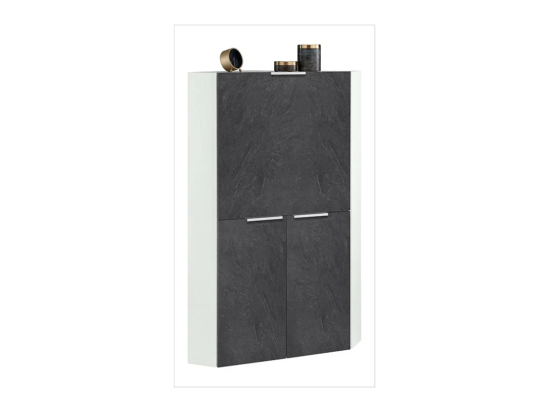 Dcallejo Bureau, Hoekkast met planken en werkblad, Multifunctionele Bureautafel, Ruimtebesparend Bureau, 100% Made in Italy, 70x57h140 cm, Wit en Leisteen