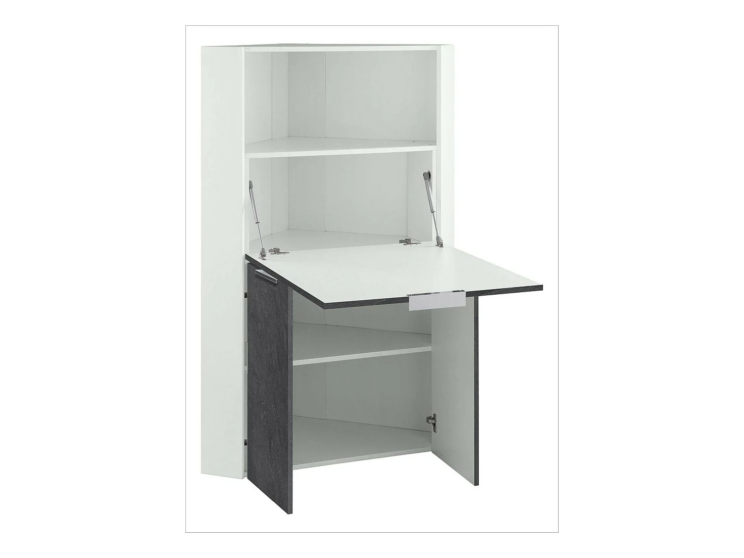Dcallejo Bureau, Hoekkast met planken en werkblad, Multifunctionele Bureautafel, Ruimtebesparend Bureau, 100% Made in Italy, 70x57h140 cm, Wit en Leisteen
