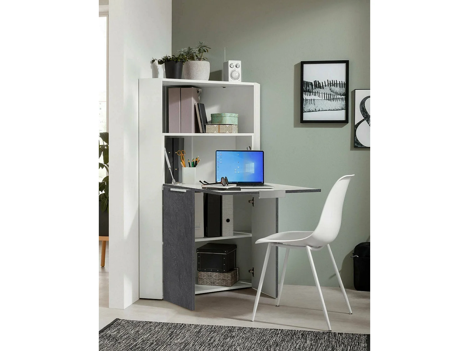 Scrivania Akiro, 2 Ripiani Made in Italy, 57x70x140h cm Bianco