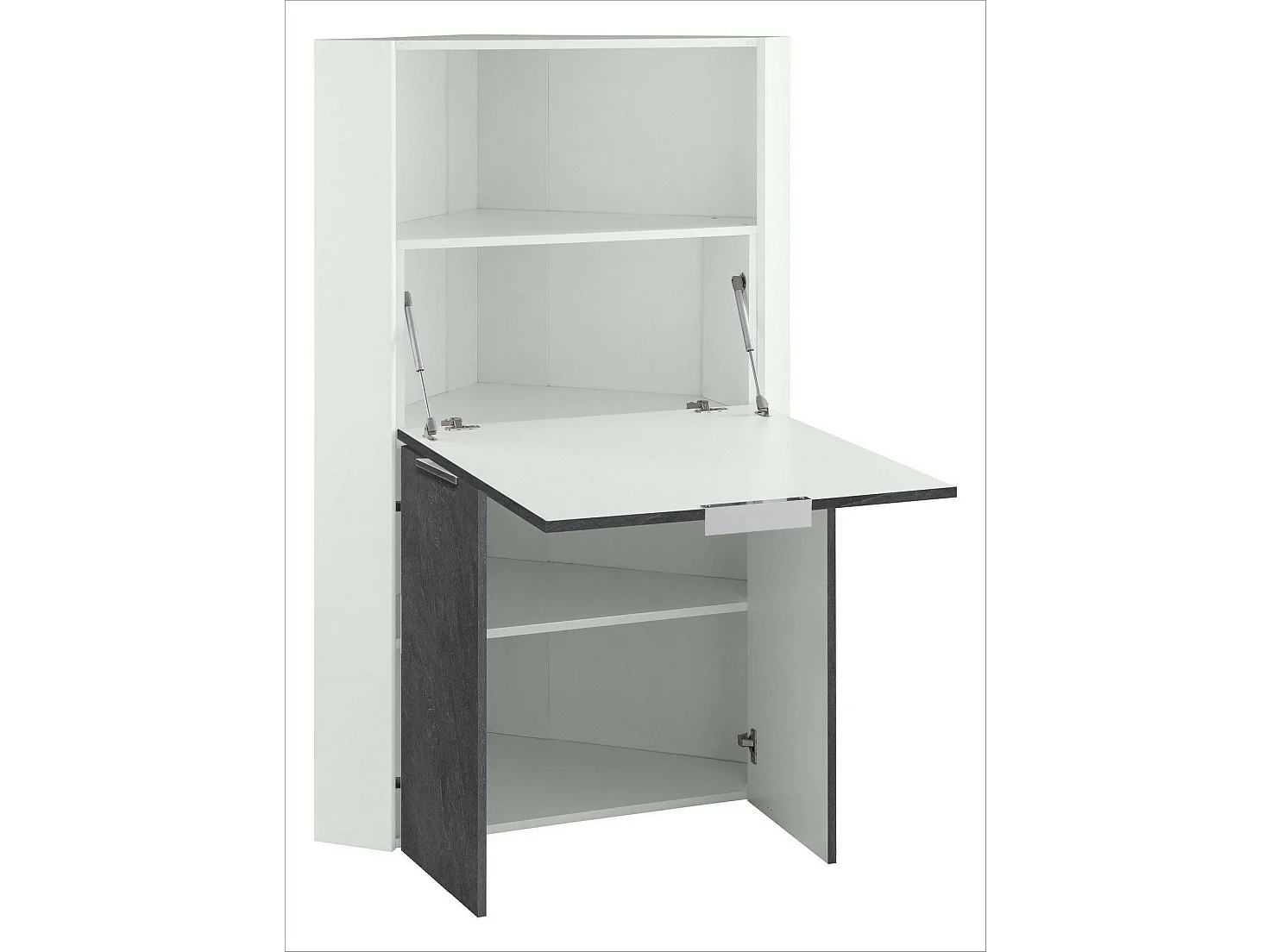 Mea Dcallejo, Armário de canto com prateleira e bancada, Mea multiuo para ecritório, Mea que economiza epaço, 100% Made in Italy, cm 70x57h140, Branco e Ardóia