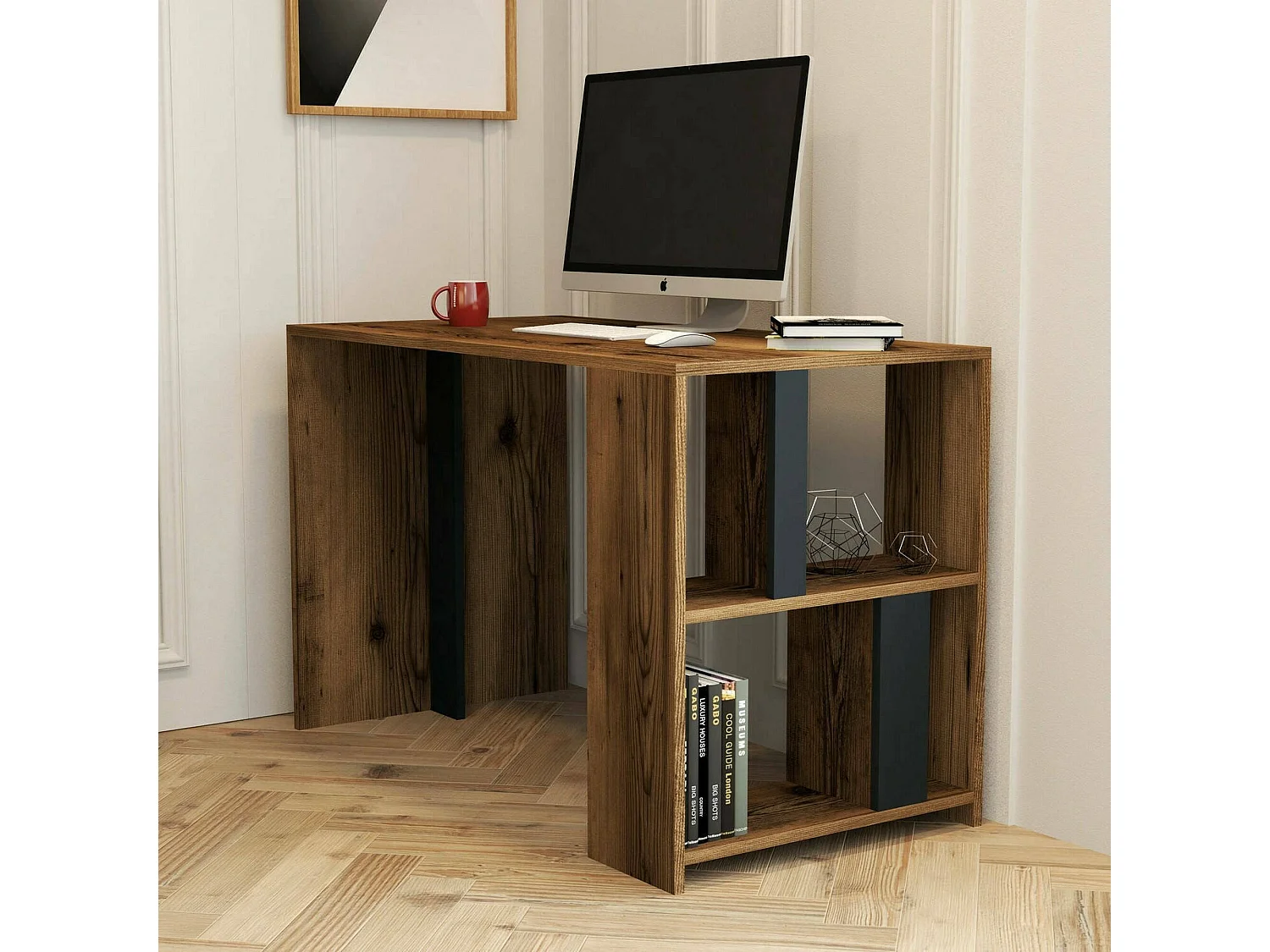 Dpican-werktafel, Multifunctioneel Bureau, PC-kantoortafel, Aanrecht, 120x60h75 cm, Walnoot en Antraciet