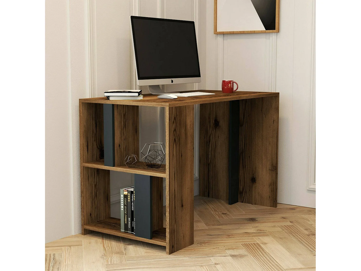 Escritorio Dpican, Escritorio multiusos, Mesa de oficina para PC, El plan de trabajo, 120x60h75 cm, Nogal y Antracita