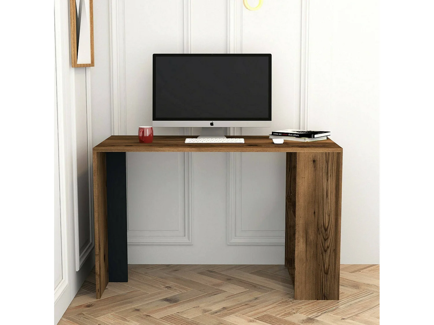 Dpican-werktafel, Multifunctioneel Bureau, PC-kantoortafel, Aanrecht, 120x60h75 cm, Walnoot en Antraciet