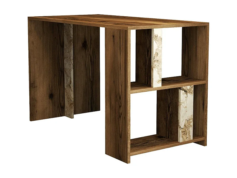 Schreibtisch Dpican, Mehrzweckschreibtisch, Bürotisch für PC, Eckschreibtisch, 120x60h75 cm, Nussbaum und WeiÃŸer Marmor