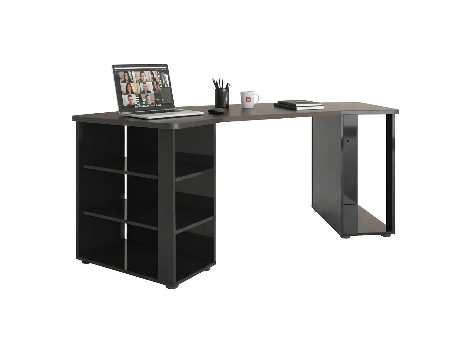Schreibtisch Dbaldizzon, Mehrzweckschreibtisch, Bürotisch für PC, Eckschreibtisch, Made in Italy, 205x91h76 cm, Glänzendes Schwarz