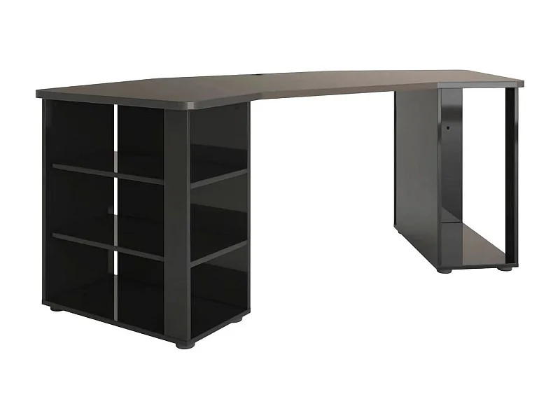 Mesa Dbaldizzon, EscritoOio multiuso, Mesa de escritório com suporte para PC, Bancada, Made in Italy, 205x91h76 cm, Preto brilhante