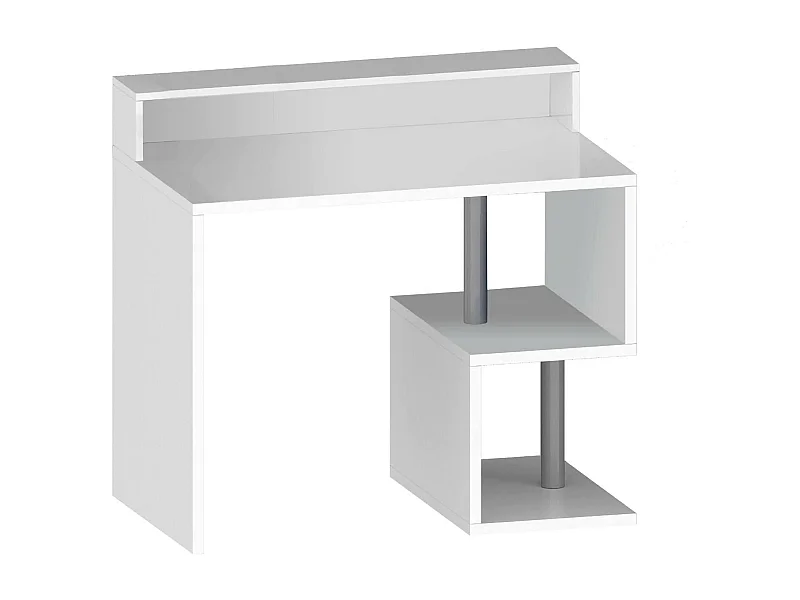 Bureau Adrien, Bureau linéaire avec étagères de rangement avec lampes LED, Bureau polyvalent avec plateau, 100x50h93 cm, Blanc