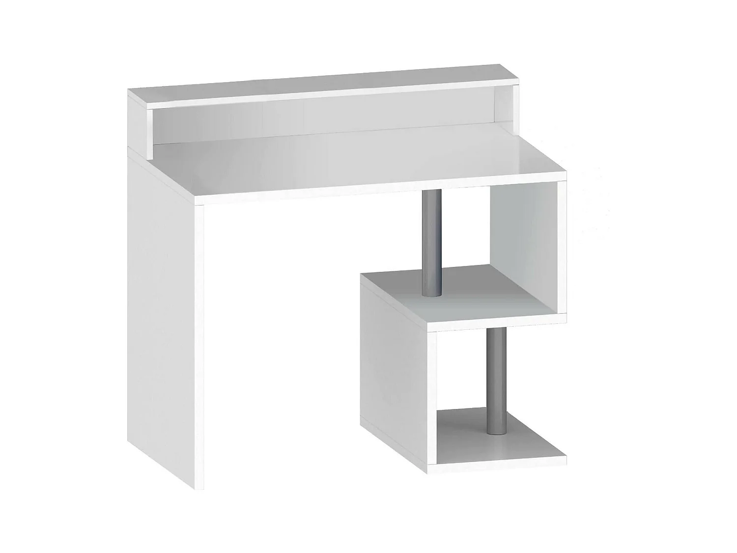 Mesa Dcalafior, Escrivaninha linear com prateleiras de armazenamento e luzes LED, Mesa de escritório multiuso com salto, 100x50h93 cm, Branco