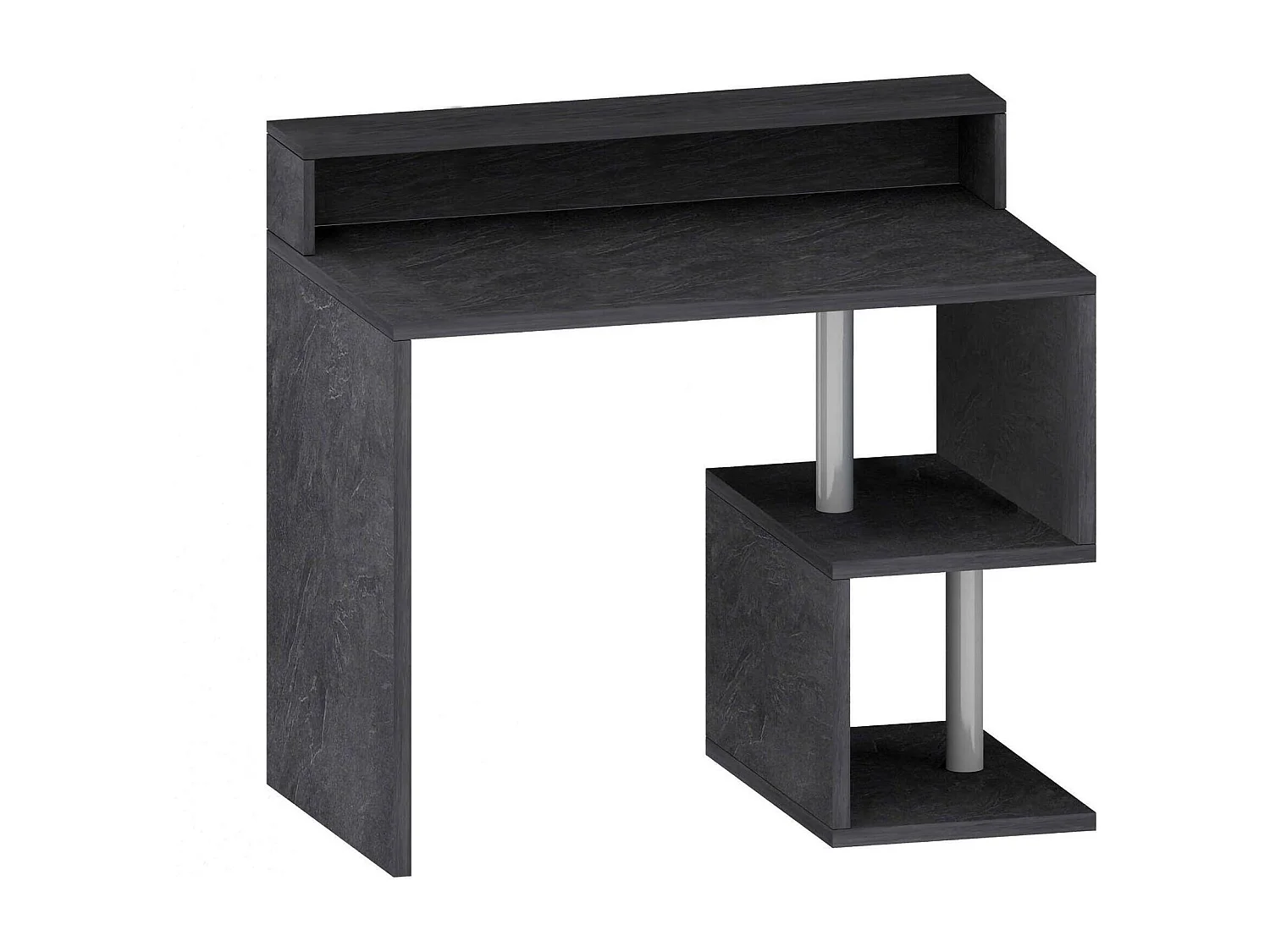 Bureau Adrien, Bureau linéaire avec étagères de rangement avec lampes LED, Bureau polyvalent avec plateau, 100x50h93 cm, Ardoise