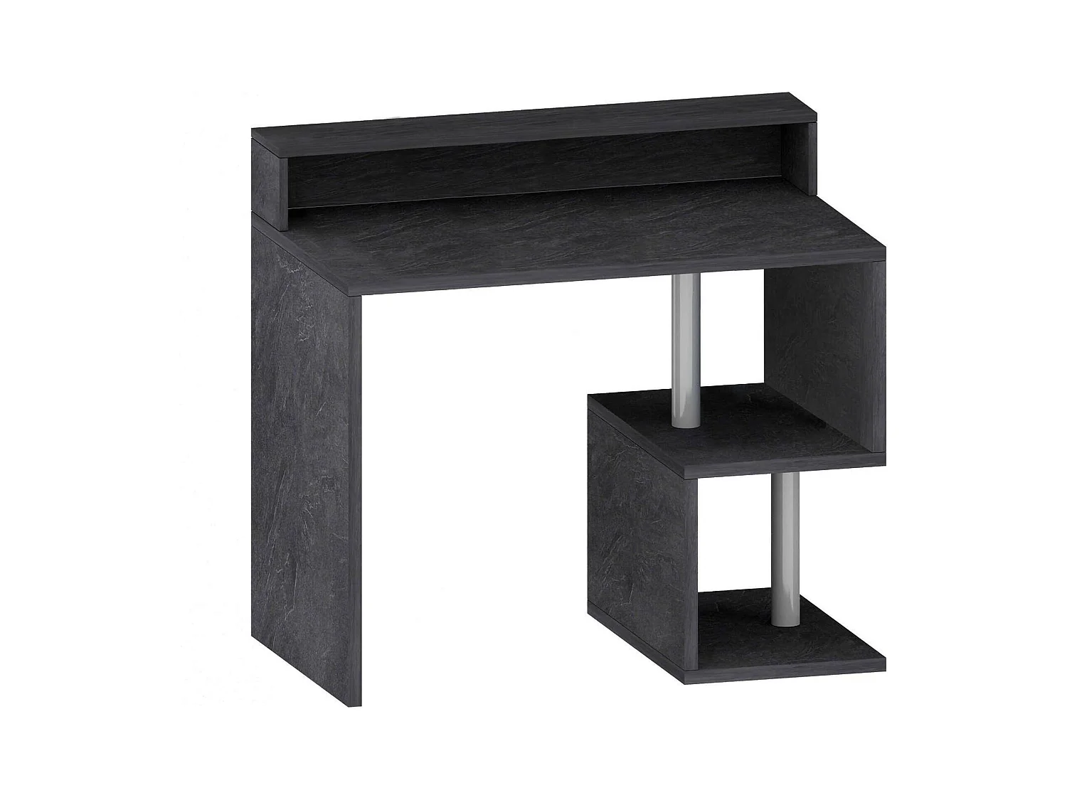 Bureau Adrien, Bureau linéaire avec étagères de rangement avec lampes LED, Bureau polyvalent avec plateau, 100x50h93 cm, Ardoise