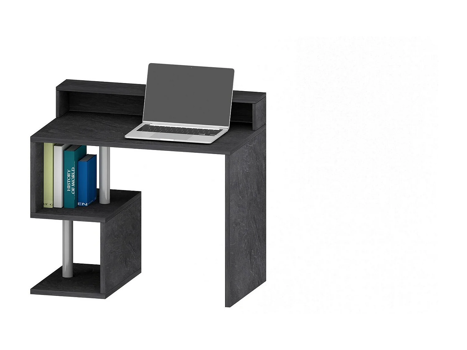 Dcalafior Bureau, Lineair Bureau met Opbergplanken en LED Verlichting, Multifunctioneel Bureau met Ouverture, 100x50h93 cm, Leisteen