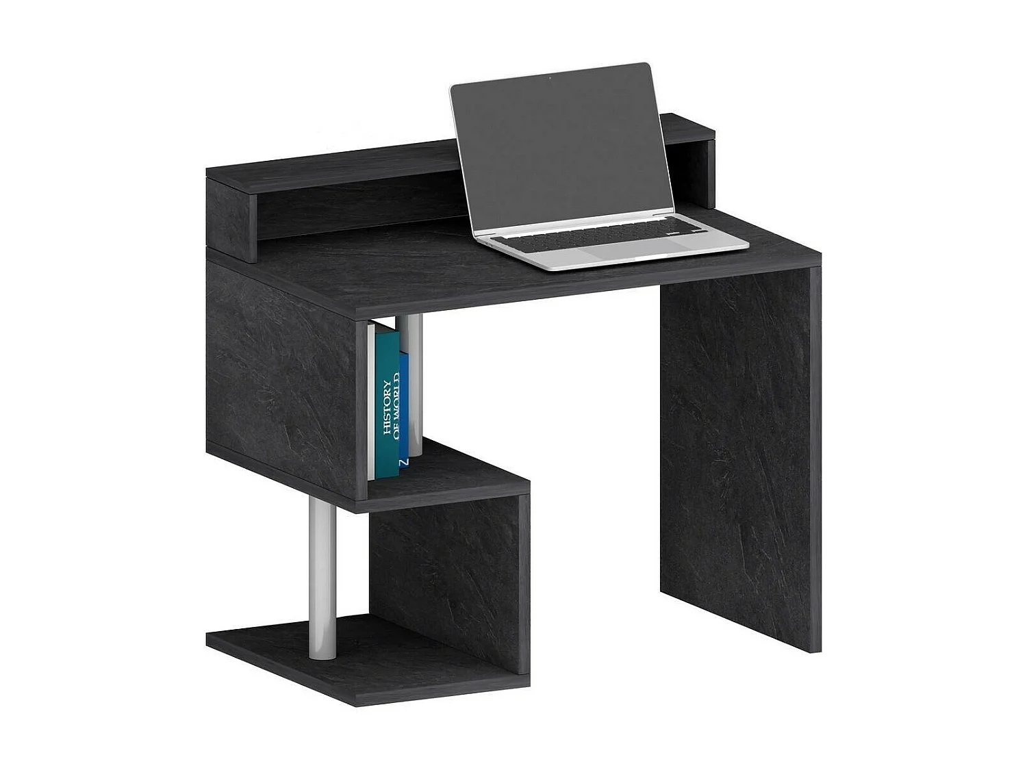 Dcalafior Bureau, Lineair Bureau met Opbergplanken en LED Verlichting, Multifunctioneel Bureau met Ouverture, 100x50h93 cm, Leisteen