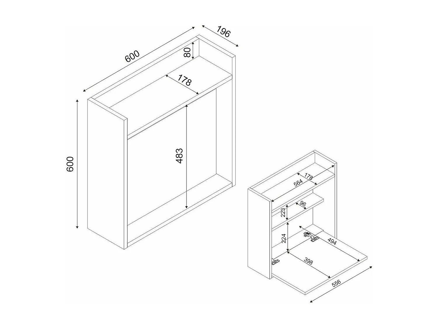 Dpern-werktafel, Multifunctioneel Bureau, PC-kantoortafel, Aanrecht, 60x20h60 cm, Walnootwit