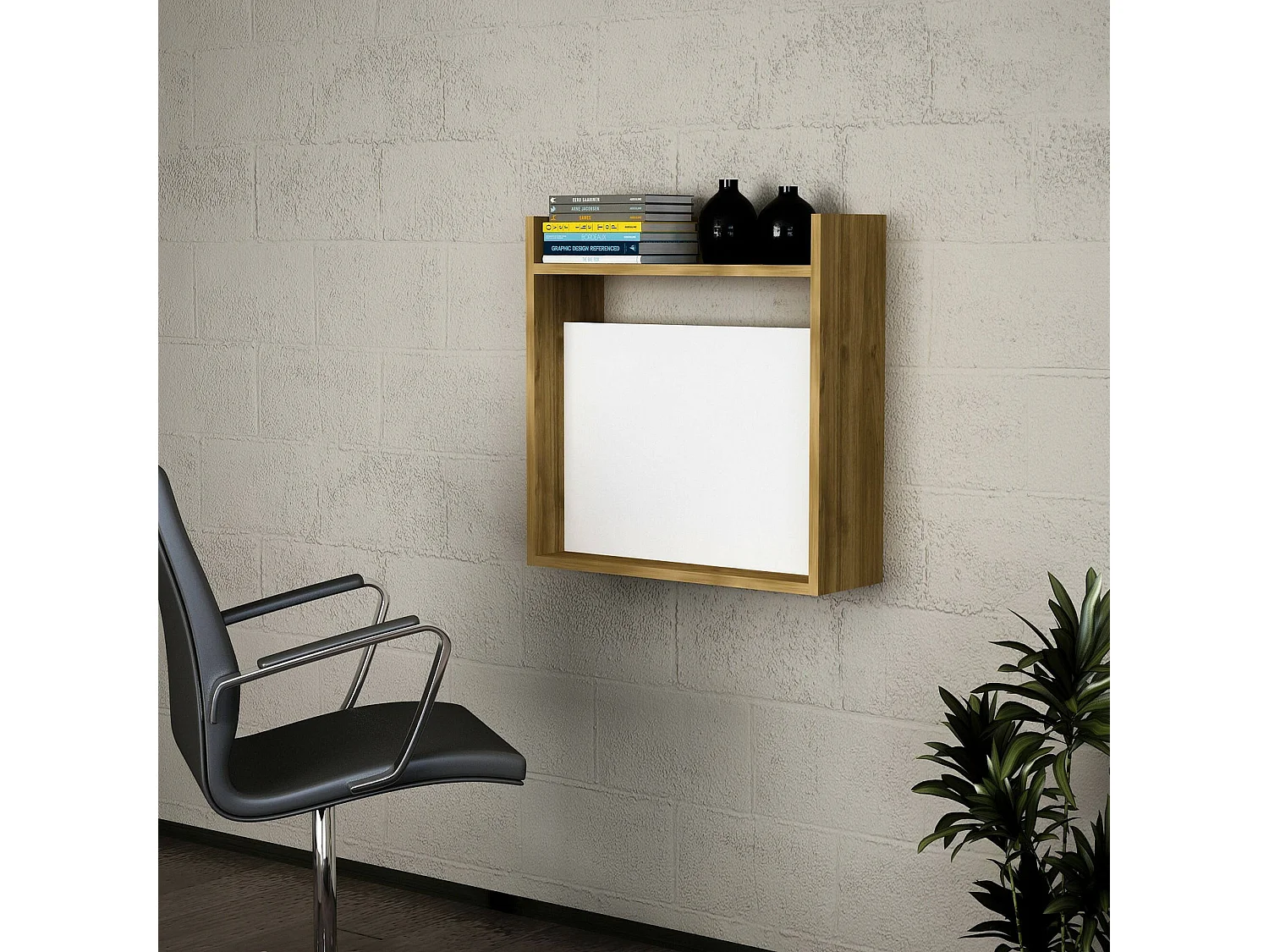 Mesa Dpern, Mesa de trabalho multiusos, Mesa de escritório com suporte para PC, Bancada, 60x20h60 cm, Branco e Noz