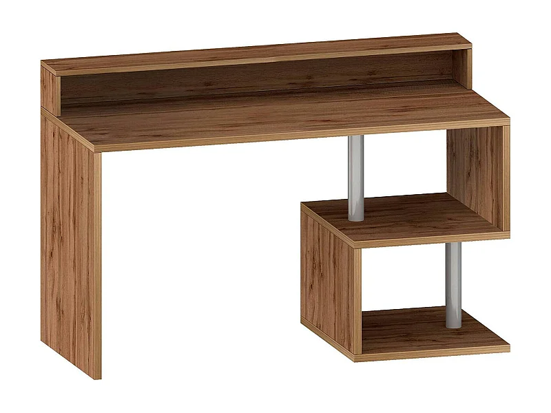 Bureau Silvestro, Bureau linéaire avec étagères de rangement, Bureau polyvalent avec plateau, 140x60h93 cm, Chêne