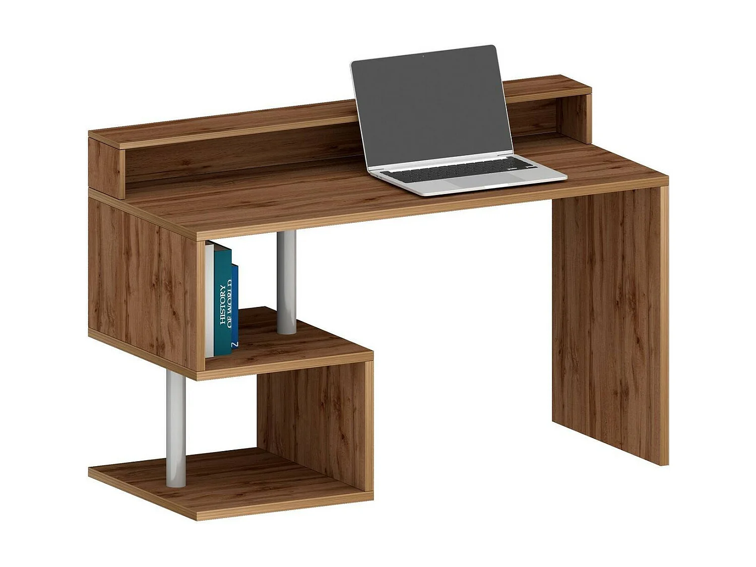 Bureau Silvestro, Bureau linéaire avec étagères de rangement, Bureau polyvalent avec plateau, 140x60h93 cm, Chêne