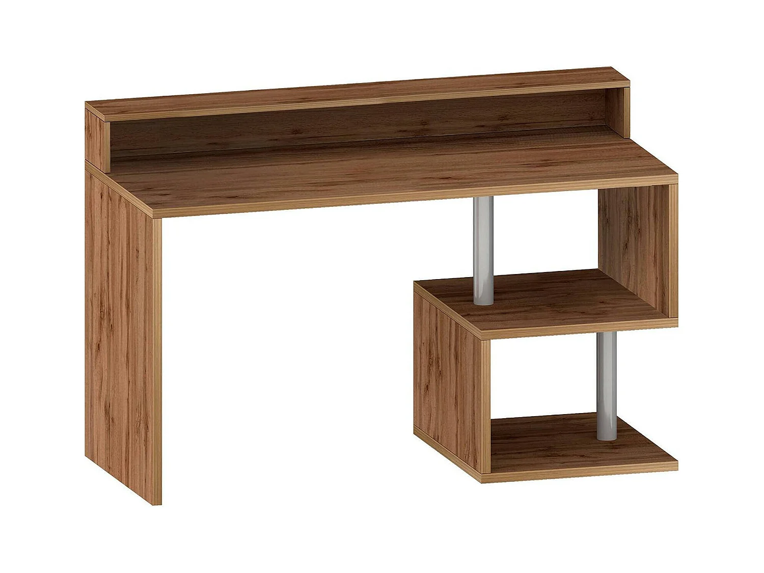 Bureau Silvestro, Bureau linéaire avec étagères de rangement, Bureau polyvalent avec plateau, 140x60h93 cm, Chêne