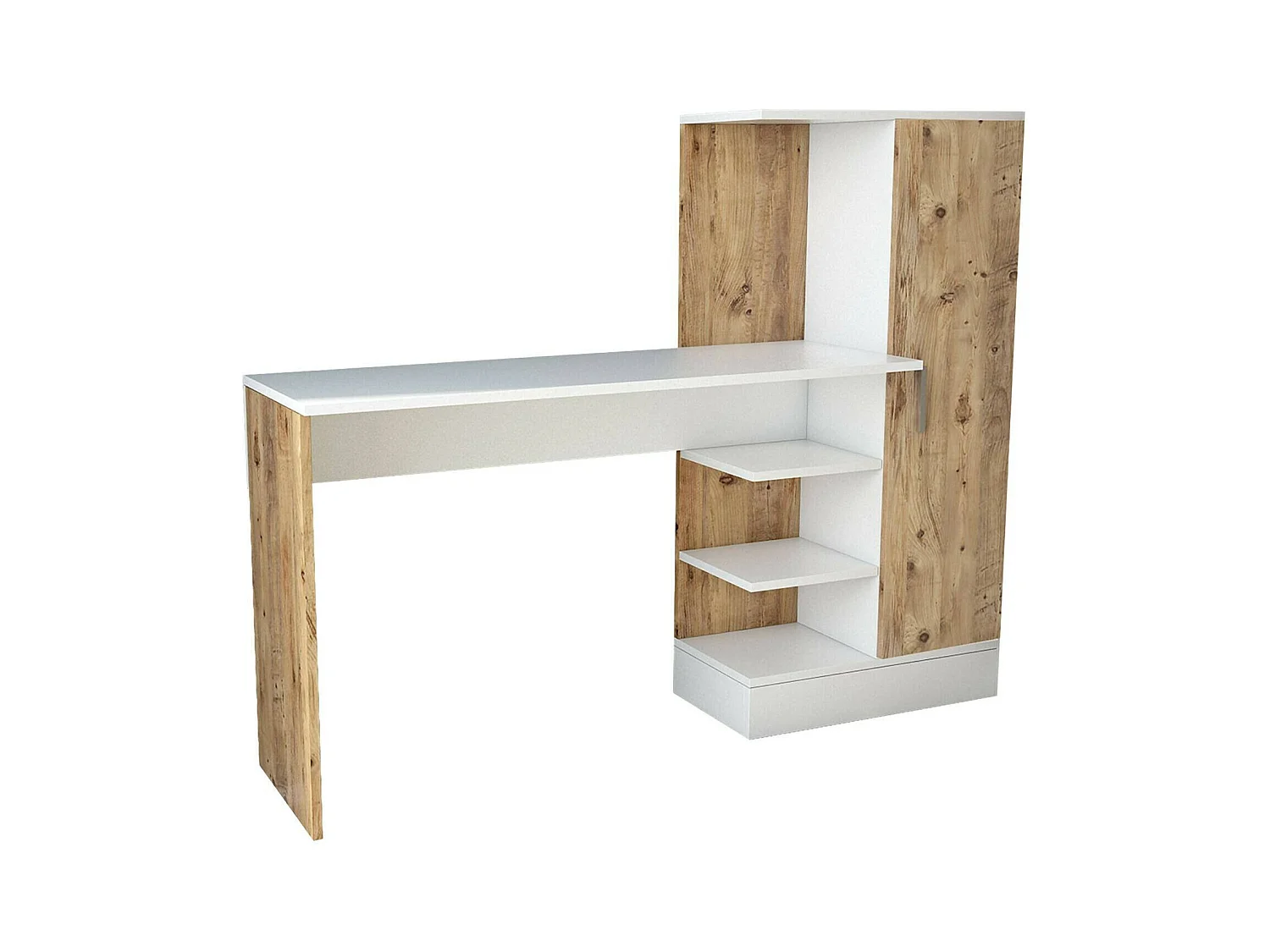 Bureau Ancha, Pupitre polyvalent, Table de bureau pour PC, Plan de travail, 152x40h120 cm, Chêne et Blanc